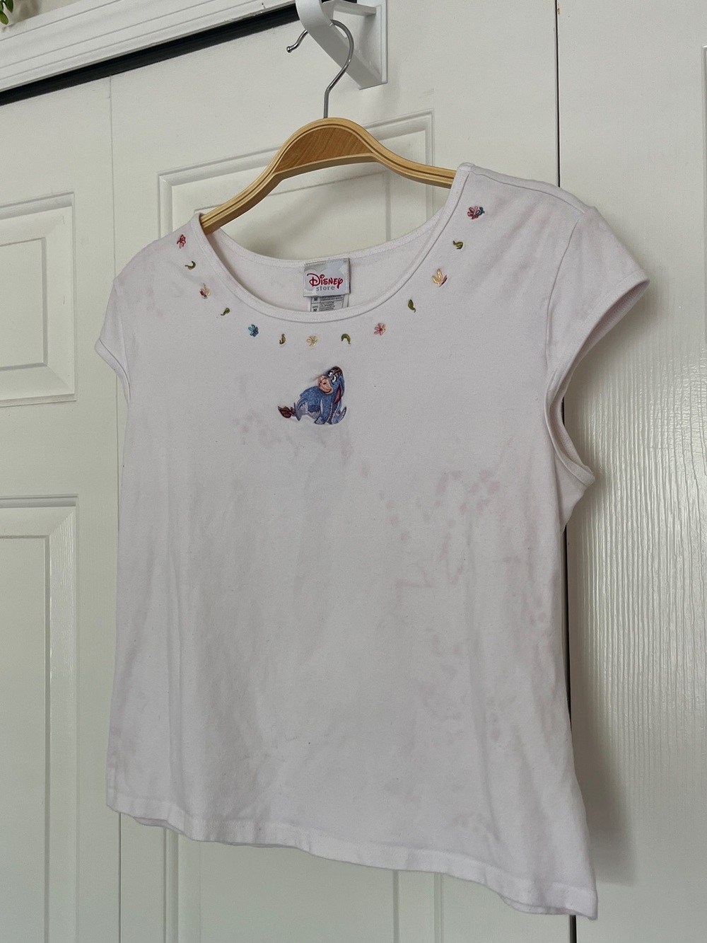 Disney White and Pink Tiedye Eeyore Embroidered Tee